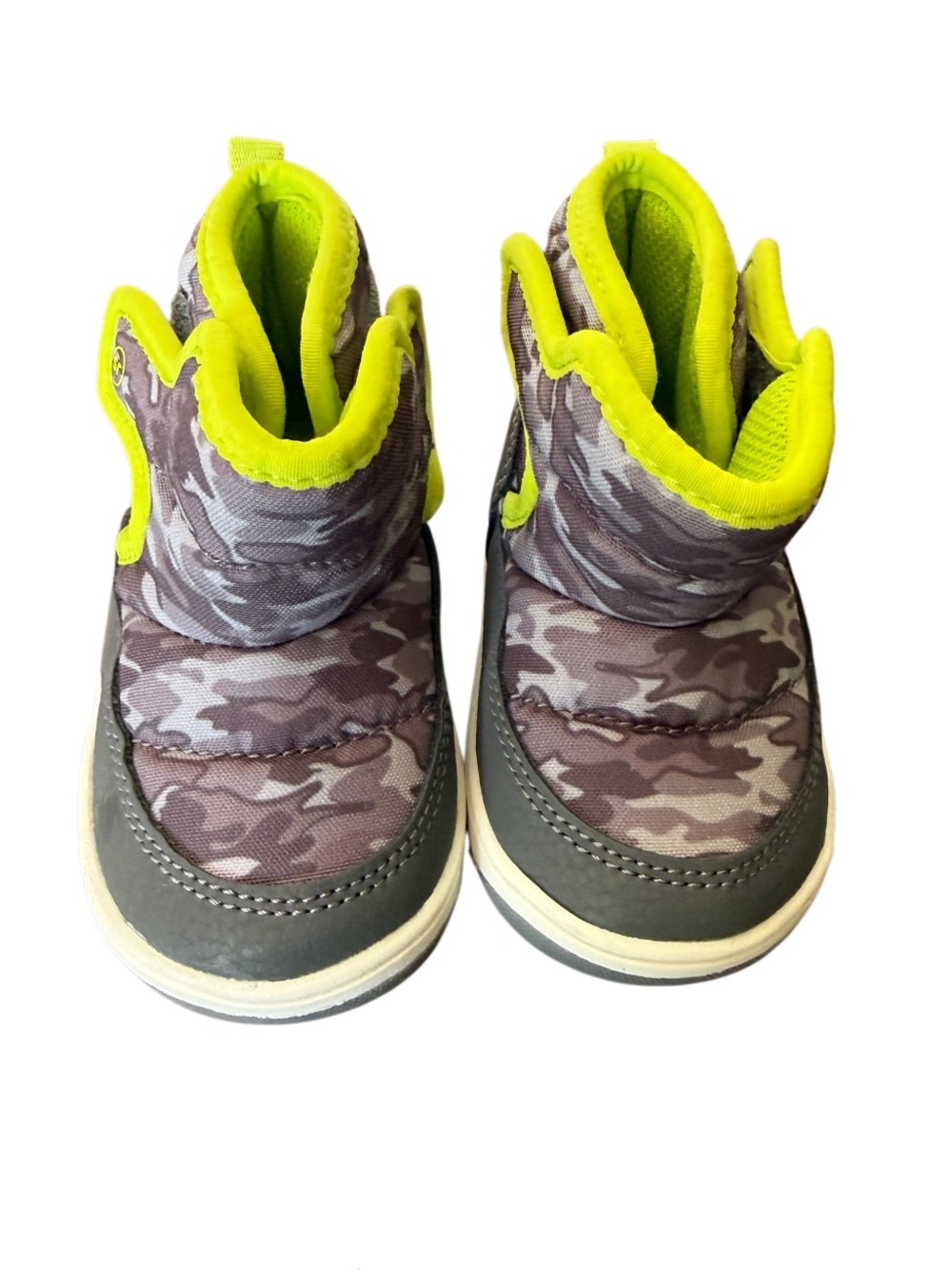 Surprize by Stride Rite Grey Camo Winter Boots with Neon Yellow Trim-Size 4M